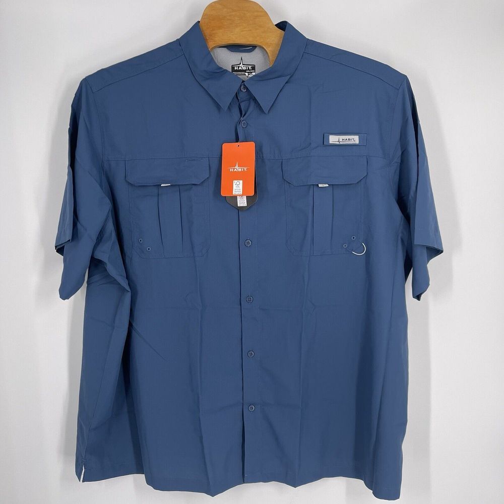 NWT Habit Fourche Mountain Short Sleeve River Button-Front Shirt 4XL Ensign Blue